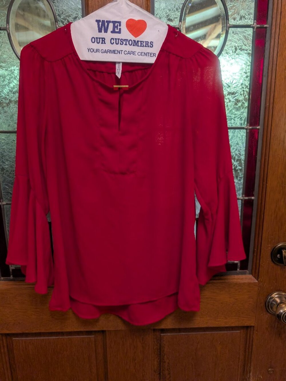 Womens red long sleeve top, size Petite Small
